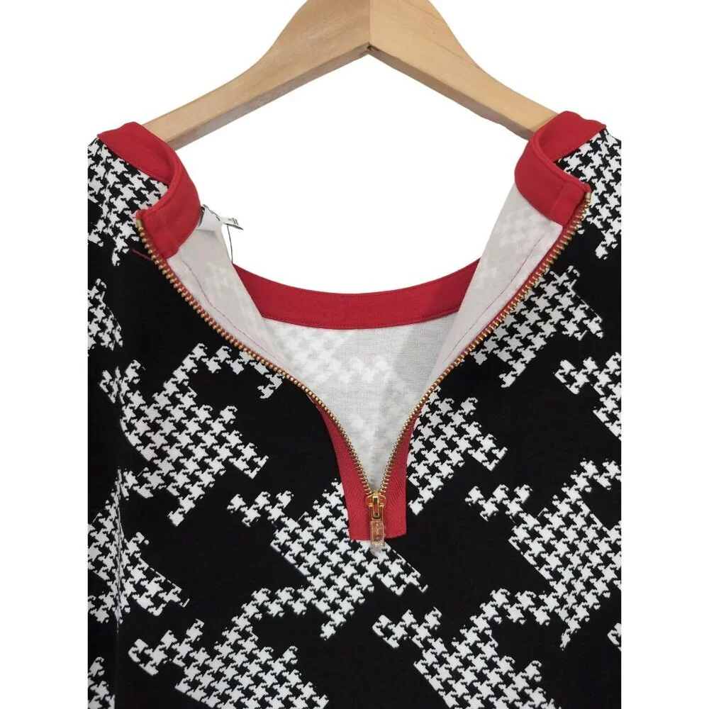 Crown & Ivy‎ Dress Womens M Black White Houndstooth Preppy Career Office